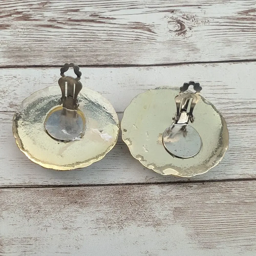 Vintage Clip On Earrings - Large Statement Redish with Gold Tone Halo